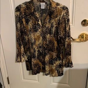 Jaclyn Smith faux snakeskin blouse. Bell sleeves.
